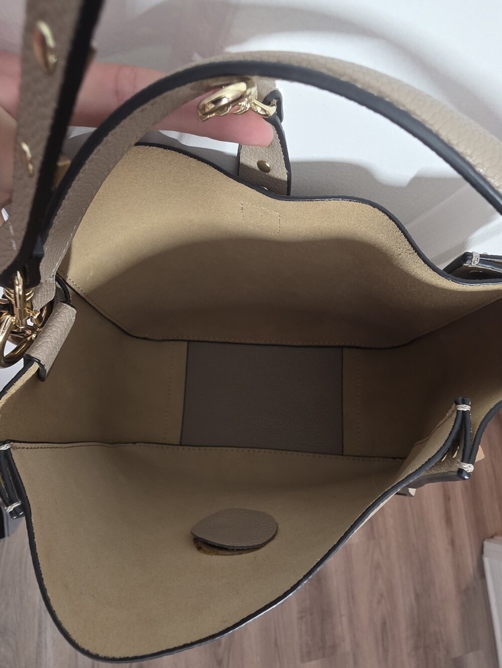 Genuine Cowhide Leather Studded Bucket Bag with Top Handle - Picture 14 of 16